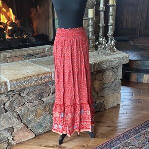 Natural Life Red Floral Women's Maxi Skirt L